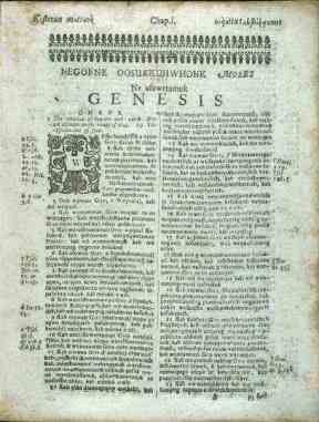 Génesis 1 en la Biblia algonquina de Eliot